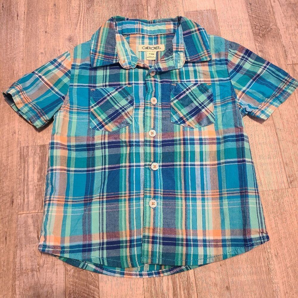 Cherokee short sleeve plaid collard button down boys 24 month